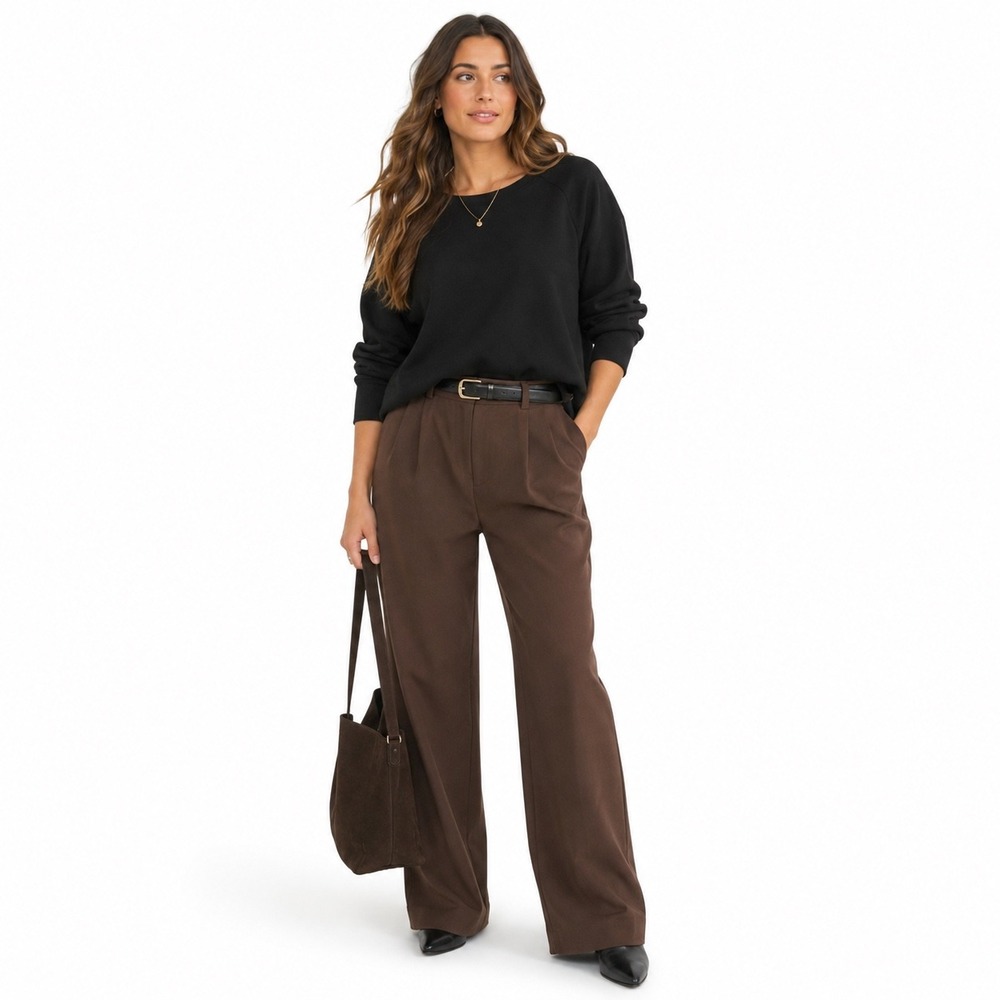Minimalist Black Pleated Hem Modal Sweatshirt T Tahari 1X